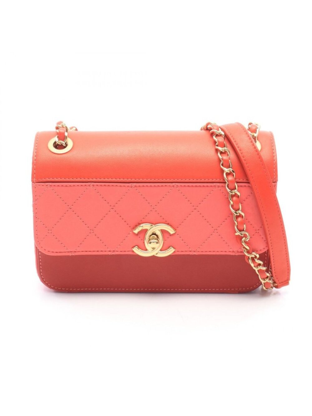 Chanel Shoulder Bag Quilted Small Red Pink Leather Chain